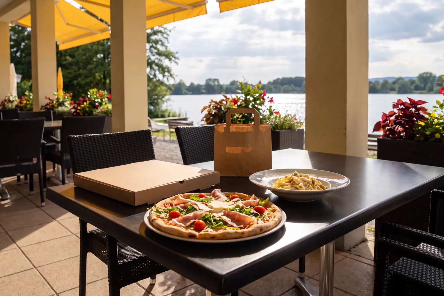 Pizza, Pasta und Abholung am See.